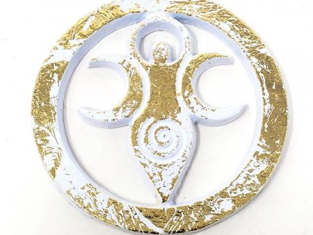 Goddess Metal Altar Tile White w Gold Finish Fashion