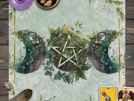 Green Leaf Pentacle Moon Flower Altar Cloth Online now