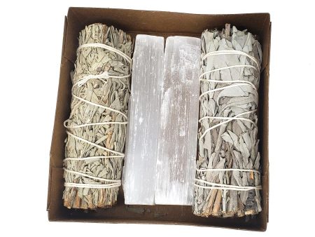 Cleansing Kit - White Sage, Selenite Sticks, Blue Sage 4  Hot on Sale