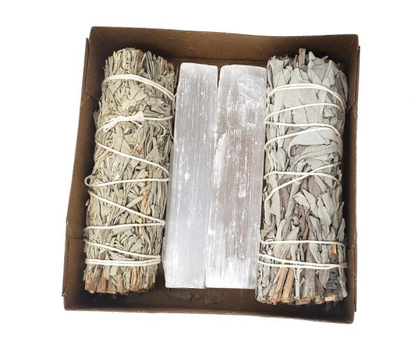 Cleansing Kit - White Sage, Selenite Sticks, Blue Sage 4  Hot on Sale