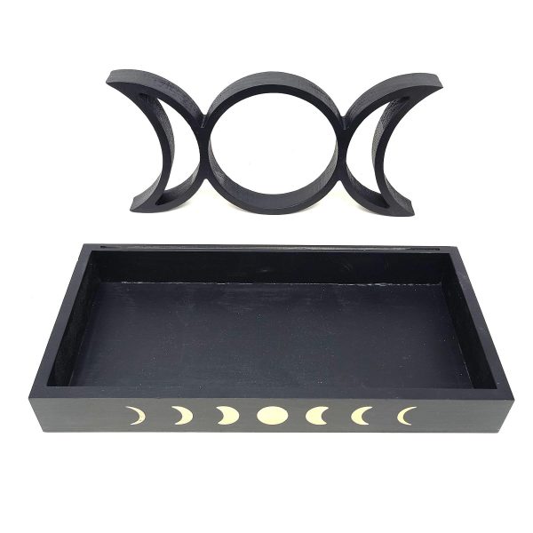 Wooden Triple Moon & Moon Phase Tarot Card Tray Online Hot Sale