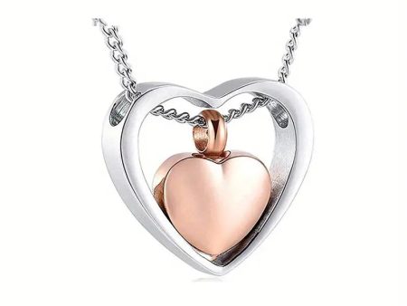 Rose Gold and Silver Double Heart Cremation Jewelry Urn Necklace Online now