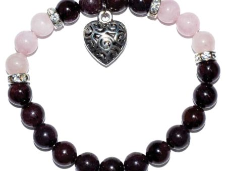 Garnet and Rose Quartz W  Heart Charm Bracelet Supply