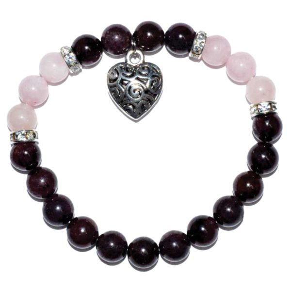 Garnet and Rose Quartz W  Heart Charm Bracelet Supply