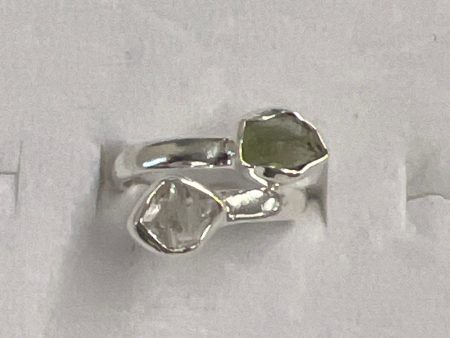 Moldavite and Herkimer  Ring (Size 5) Online