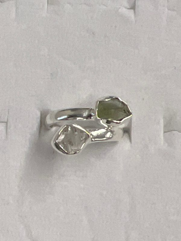 Moldavite and Herkimer  Ring (Size 5) Online