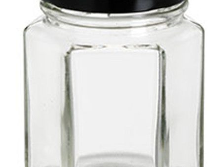 Hexagon Glass Jar with Black Lid on Sale