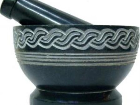 Celtic Knot Carved Black Mortar & Pestle Online now