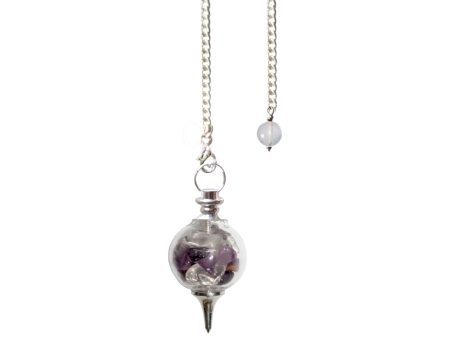 Glass Ball Healing Amethyst and Quartz Chips Pendulum Cheap