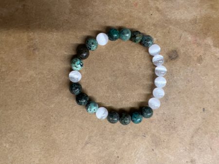 7  African Turquoise and Satin Spar Bracelet Hot on Sale