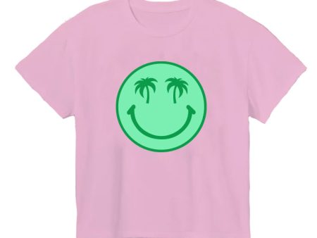 Palm Glitter Smiley Boxy Tee Online