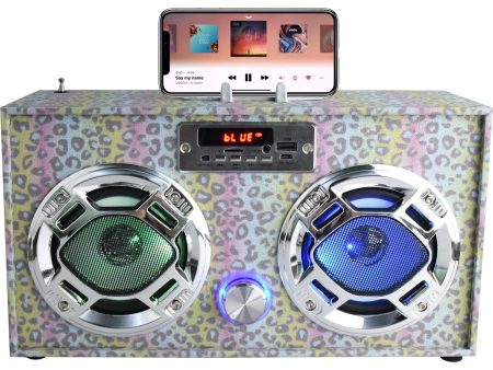 Leopard Glitter Boombox-Bluetooth w LED Lights Fashion