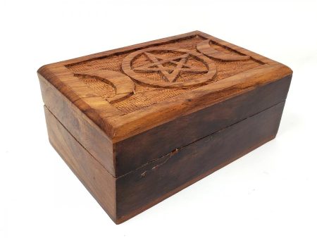 Triple Moon Pentagram Carved Wooden Box For Discount