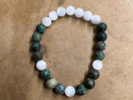 7.5  African Turquoise and Satin Spar Bracelet on Sale