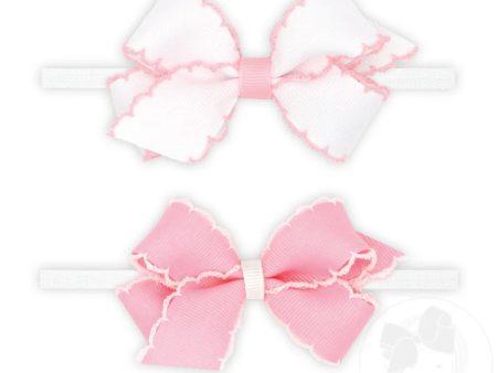 Two Mini Moonstitch Grosgrain Bows on Skinny Nylon Band For Sale