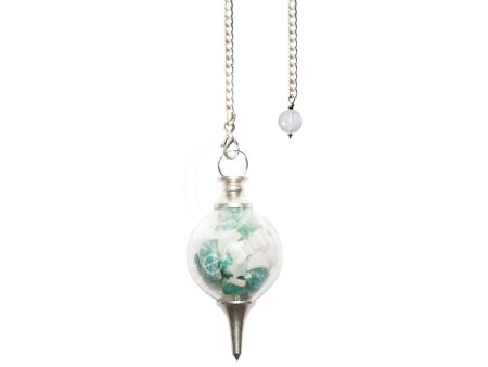 Glass Ball Balance White Agate and Amazonite Chips Pendulum on Sale