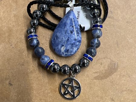 Hematite and Sodalite Pentacle Bracelet and Sodalite Drop Necklace Online Hot Sale