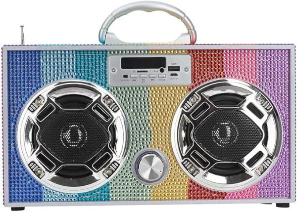 Rainbow Bling Retro Bluetooth Boombox Cheap