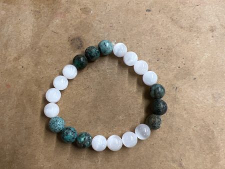 6.5  African Turquoise and Satin Spar Bracelet For Sale